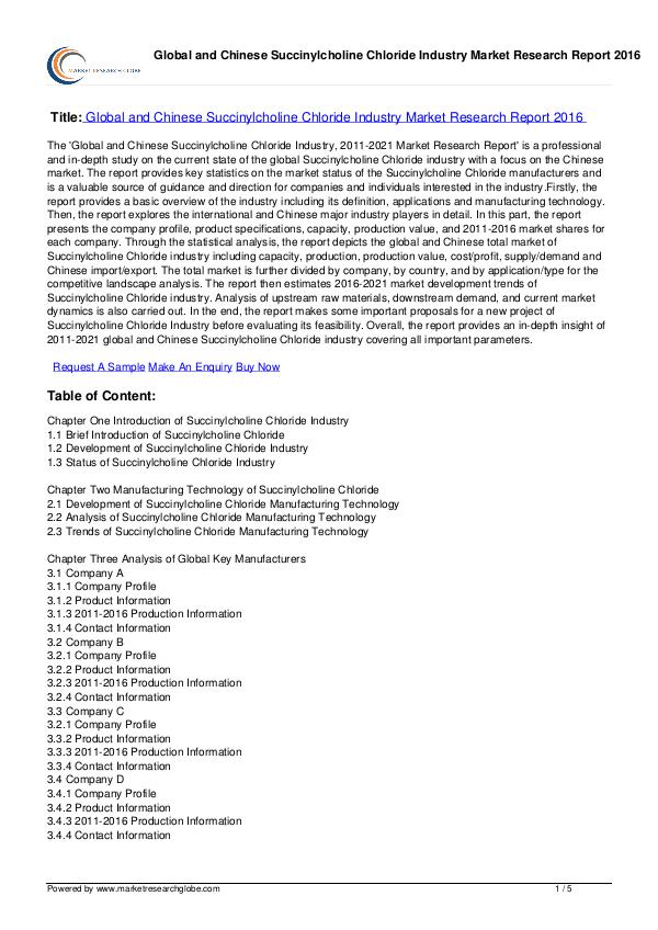 Succinylcholine Chloride Industry Market 2016