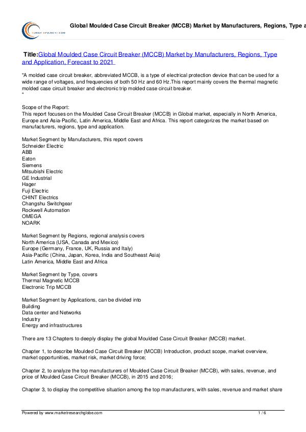 Europe Tire Market Report 2016 Moulded Case Circuit Breaker (MCCB) MarkeT 2021