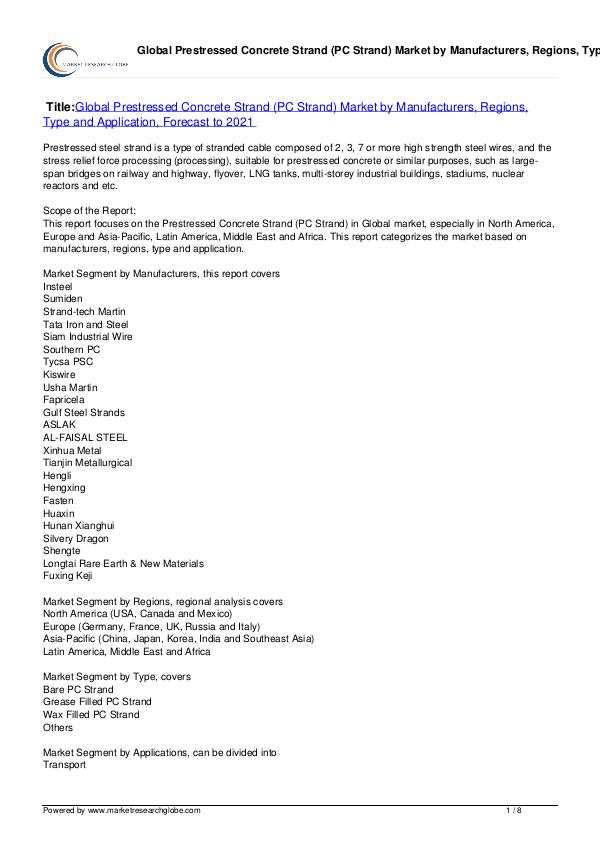 Prestressed Concrete Strand Market Forecast 2021
