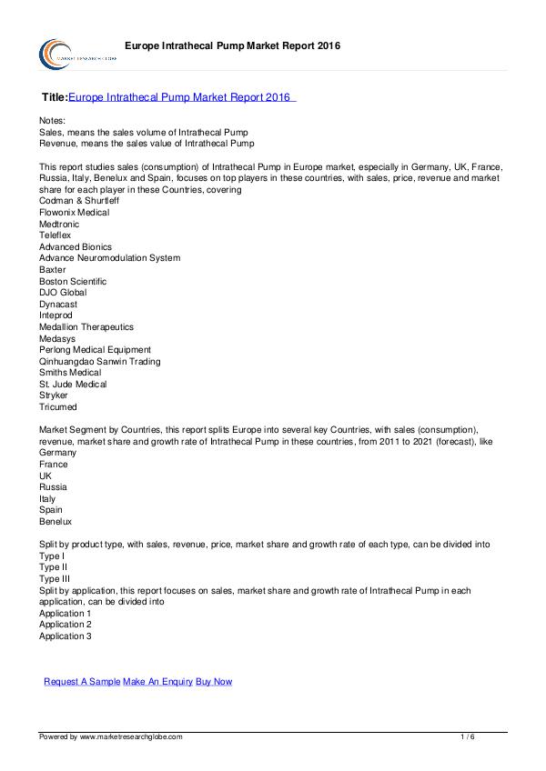 Intrathecal Pump Market Report 2016