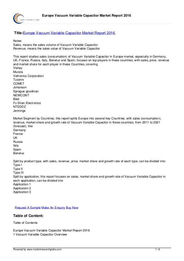 Vacuum Variable Capacitor Market Report 2016