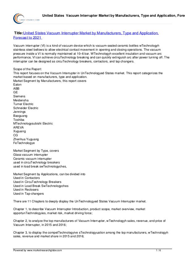 Europe Tire Market Report 2016 Vacuum Interrupter Market Forecast to 2021