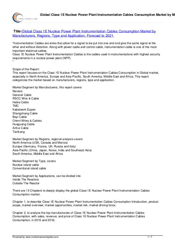 Europe Tire Market Report 2016 Class 1E Nuclear Power Plant Instrumentation Cable