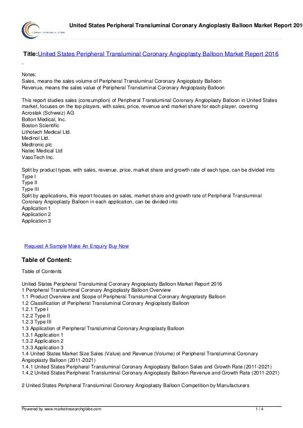 Europe Tire Market Report 2016 Peripheral Transluminal Coronary AngioplastyBallon