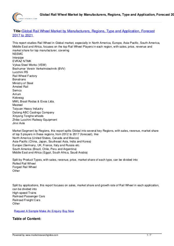 Rail Wheel Market Forecast 2017 to 2021