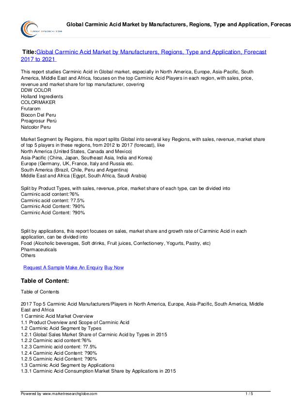 Global Carminic Acid Market Forecast 2017 to 2021