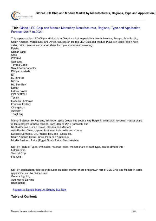 Global LED Chip and Module Market 2017 to 2021
