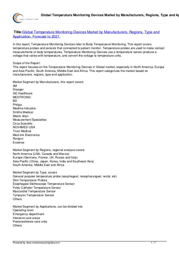 Global Temperature Monitoring Devices Market 2021