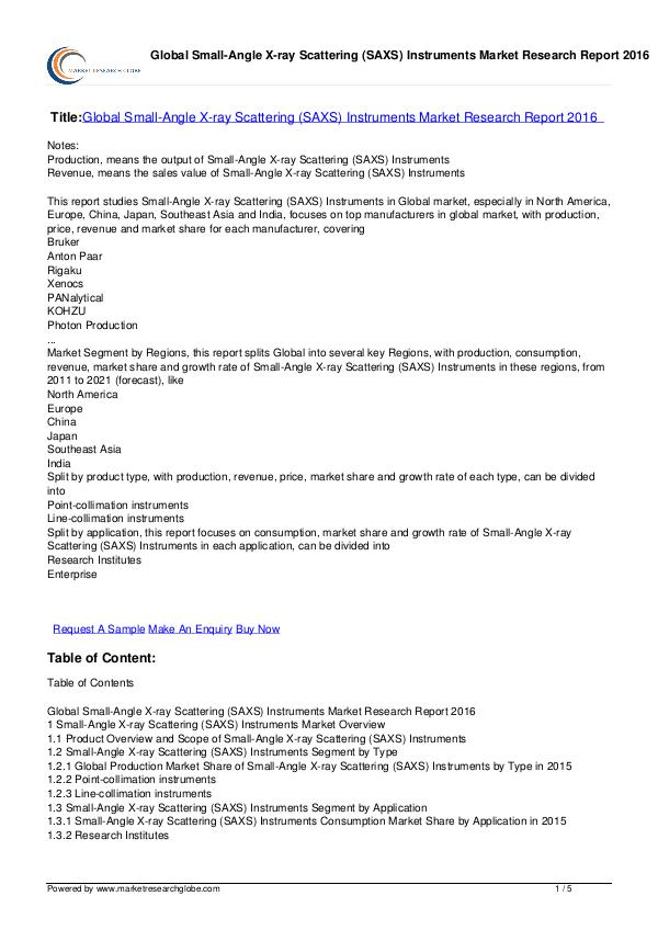 Small-Angle X-ray Scattering  Instruments 2016