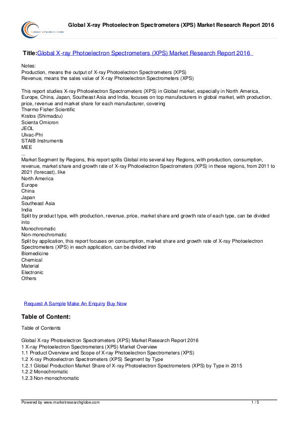 X-ray Photoelectron Spectrometers Market 2016