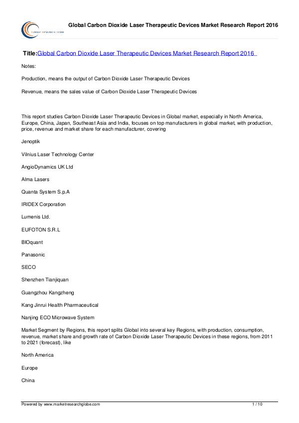 Europe Tire Market Report 2016 Carbon Dioxide Laser Therapeutic Devices