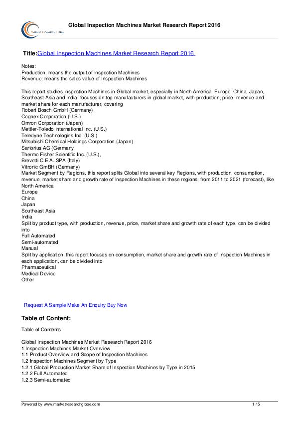 Global Inspection Machines Market 2016