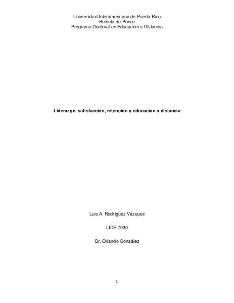 Liderazgo en la educación a distancia, satisfacción y retención a distancia