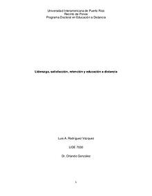 Liderazgo en la educación a distancia, satisfacción y retención