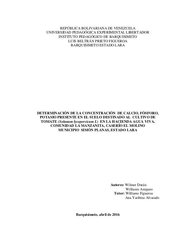 DETERMINACIÓN DE LA CONCENTRACIÓN  DE CALCIO, FÓSFORO, POTASIO DETERMINACIÓN DE LA CONCENTRACIÓN