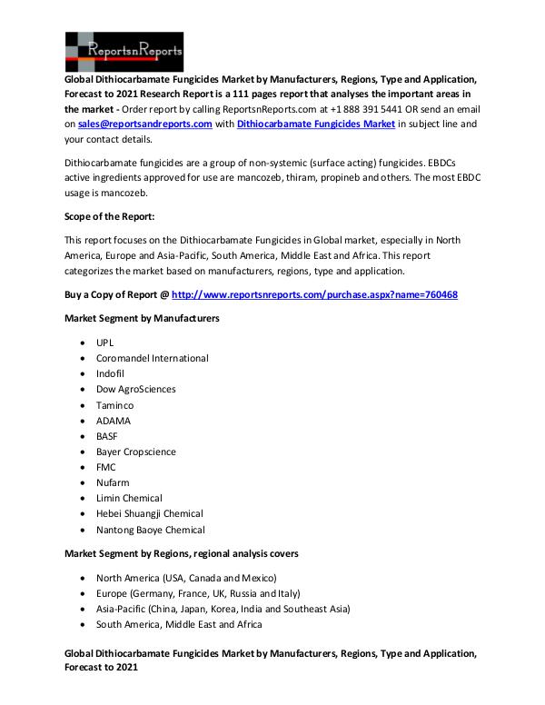 Analysis and Forecast of Global Dithiocarbamate Fungicides Market Dithiocarbamate Fungicides Market Business Overvie