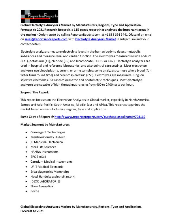 Global Electrolyte Analyzers Market In depth Research Report Global Electrolyte Analyzers Market Report