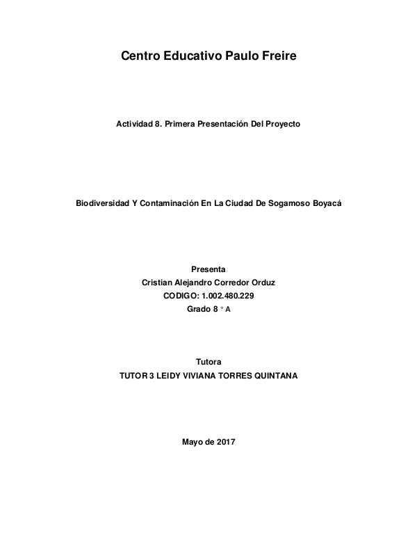 Actividad 8. Primera entrega del proyecto. Tarea Actividad 8 Primera entrega del proyecto