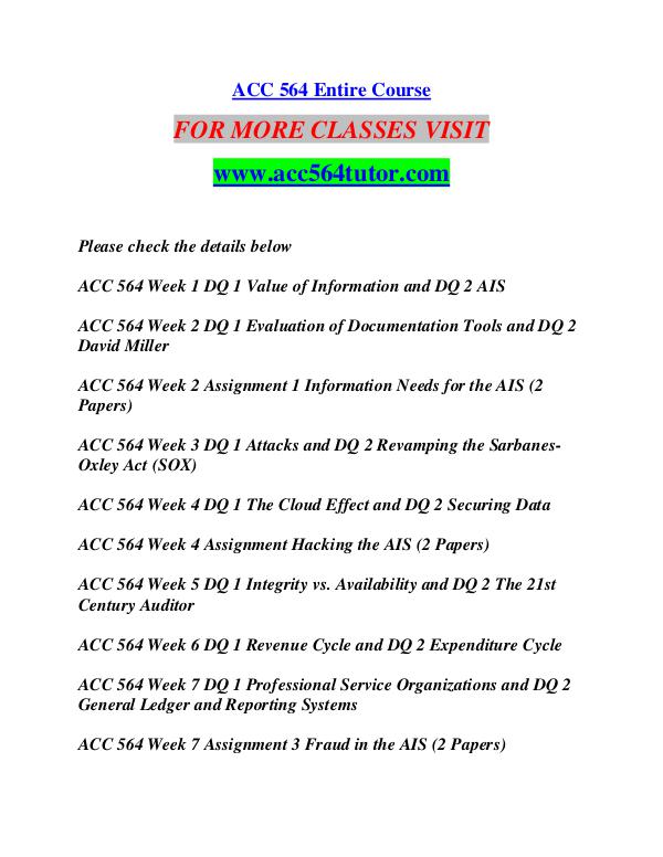 ACC 564 TUTOR Learn by Doing/acc564tutor.com ACC 564 TUTOR Learn by Doing/acc564tutor.com