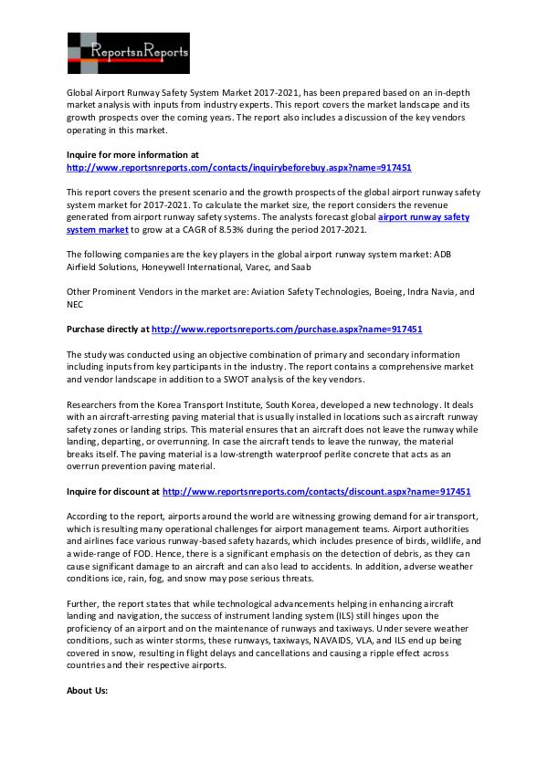 2017 to 2021 Airport Runway Safety System Market Forecast Report March 2017