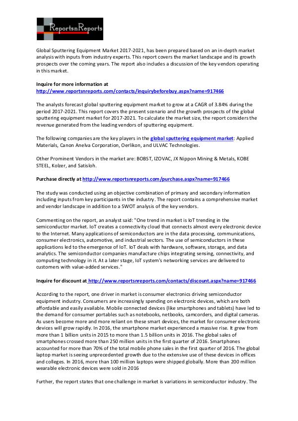 Sputtering Equipment Market Global Trend, Size and Growth Report 2021 February 2017