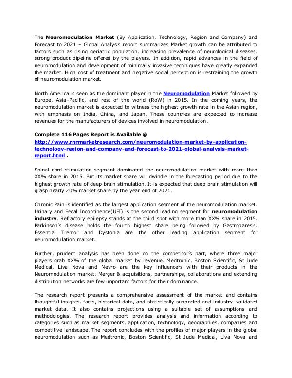 Neuromodulation Market Analysis by Region, Company and Forecasts 2021 Oct. 2016