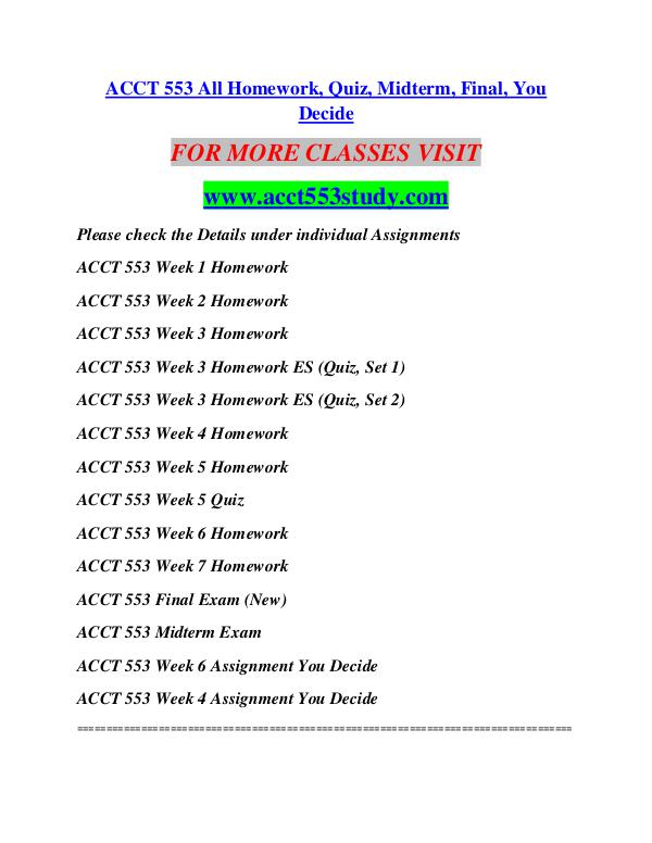 ACCT 553 STUDY Learn by Doing/acct553study.com ACCT 553 STUDY Learn by Doing/acct553study.com