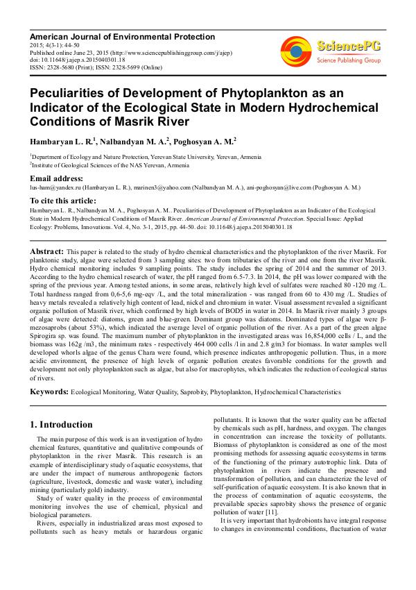 Phytoplankton of river Masrik