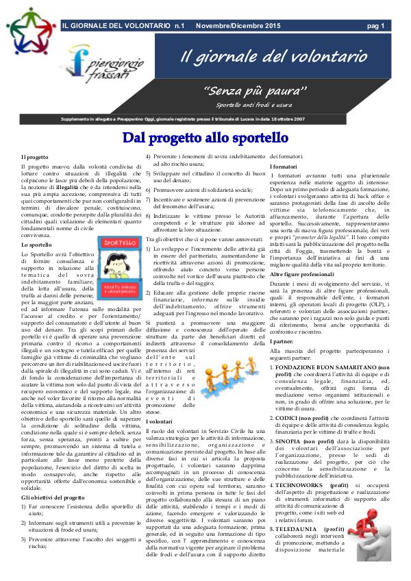 IL GIORNALE DEL VOLONTARIO IL GIORNALE DEL VOLONTARIO n.1 Novembre/Dicembre 2