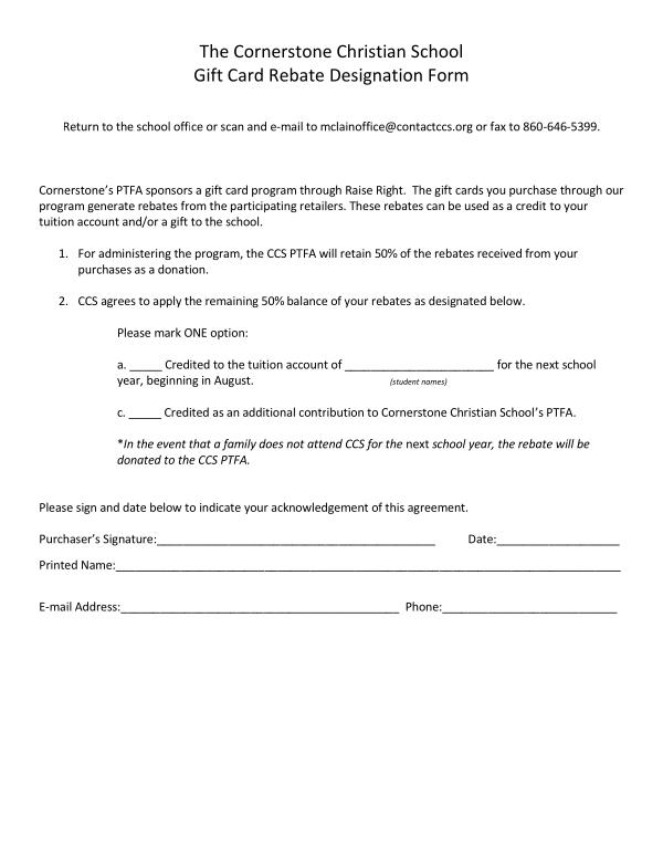 Gift Card Rebate Designation Form