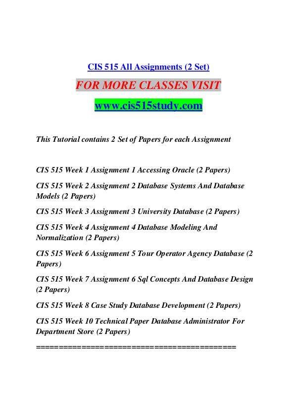 CIS 515 STUDY Future Starts Here/cis515study.com CIS 515 STUDY Future Starts Here/cis515study.com