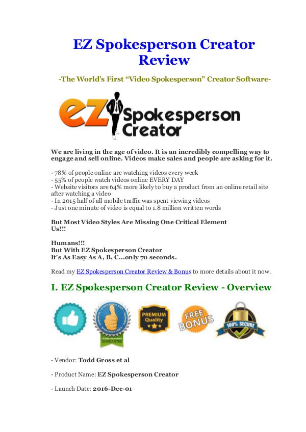 Best EZ Spokesperson Creator Review $ Bonus $70,000 Bonus