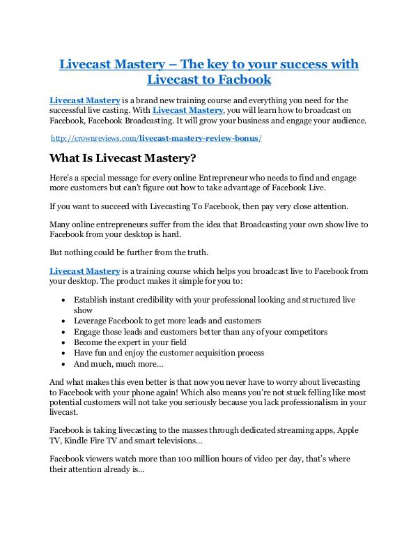 marketing Livecast Mastery review demo and premium bonus