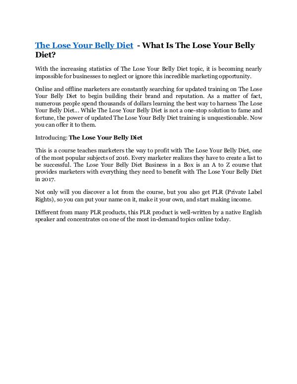 marketing The Lose Your Belly Diet review - The Lose Your Be