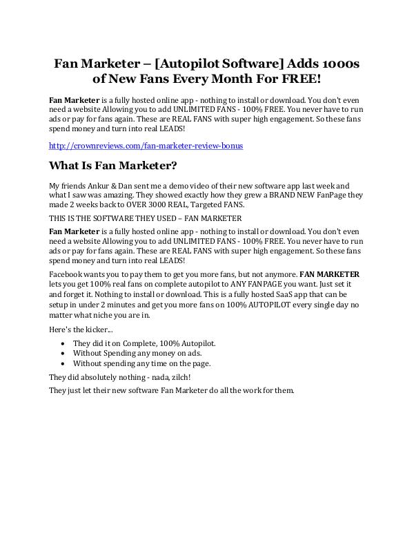 Fan Marketer Review and (Free) GIANT $14,600 BONUS Fan Marketer review and (COOL) $32400 bonuses