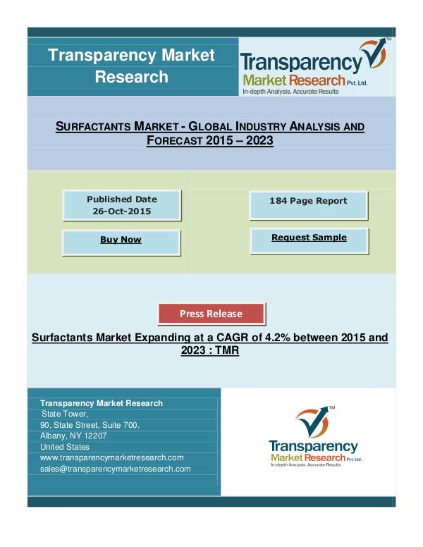 Surfactants Market Expanding at a CAGR of 4.2% between 2015 and 2023