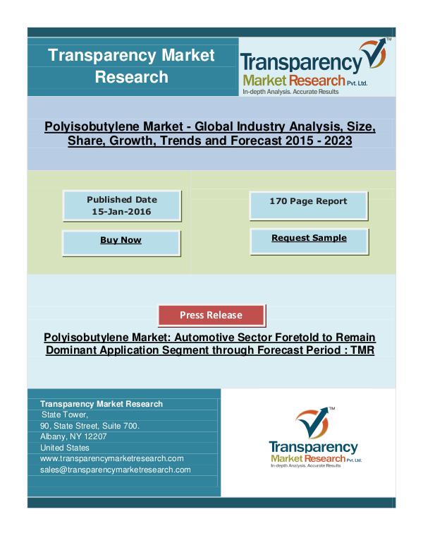 Polyisobutylene Market to Reach US$5.3 bn by the end of 2023