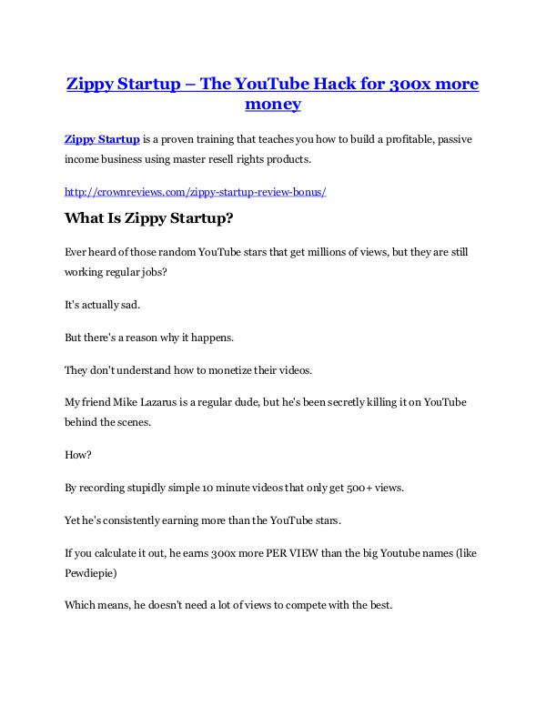 marketing Zippy Startup Review demo - $22,700 bonus