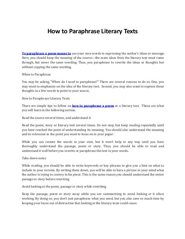 Discover the Best Ways on How to Paraphrase Literary Texts Discover the Best Ways on How to Paraphrase Litera