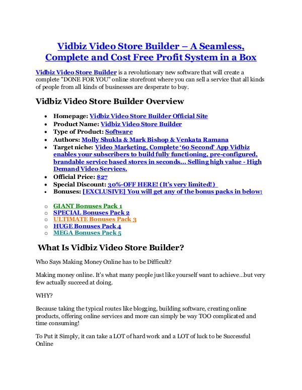 Vidbiz Video Store Builder review & bonus - I was Shocked!