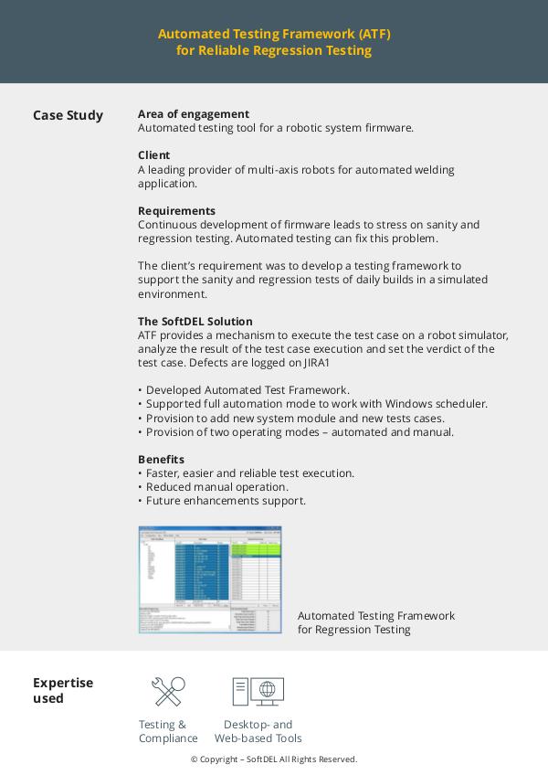 Automated testing tool for a robotic system firmware Automated Test Framework (ATF)