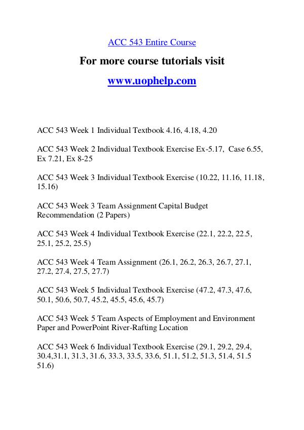 ACC 543 Experience Tradition/uophelp.com ACC 543 Experience Tradition/uophelp.com