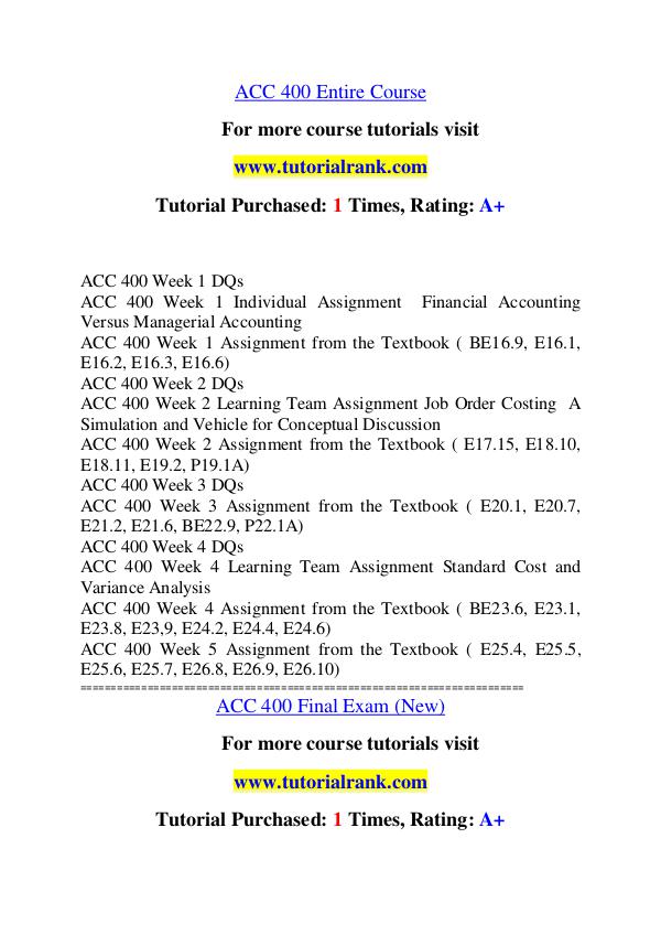 ACC 400 Course Great Wisdom / tutorialrank.com ACC 400 Course Great Wisdom / tutorialrank.com