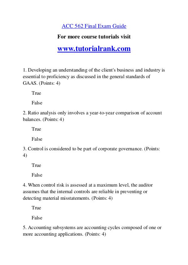 ACC 562 Course Great Wisdom / tutorialrank.com ACC 562 Course Great Wisdom / tutorialrank.com