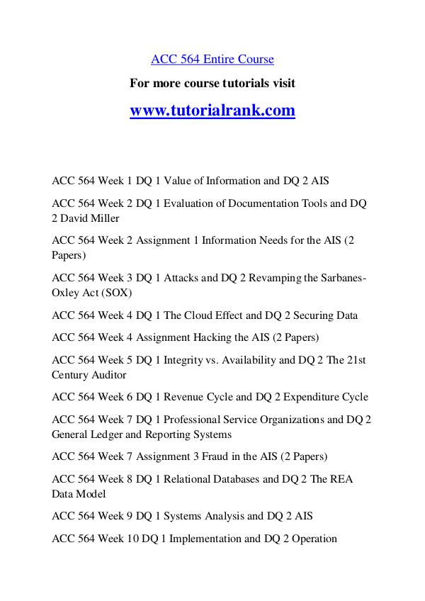 ACC 564 Course Great Wisdom / tutorialrank.com ACC 564 Course Great Wisdom / tutorialrank.com