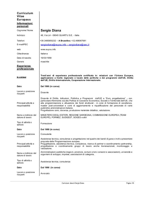 SERGIO DIANA - CURRICULUM VITAE EUROPEO SERGIO DIANA - CURRICULUM VITAE