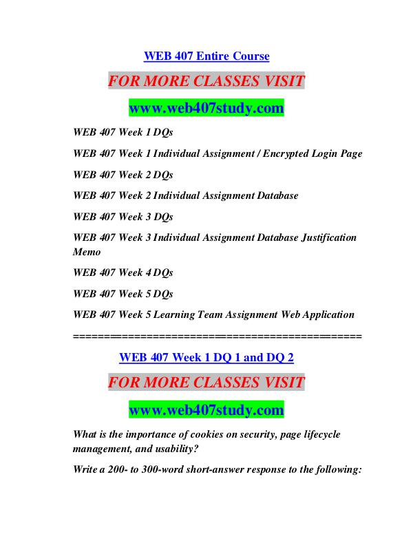 WEB 407 STUDY Education  Terms/web407study.com WEB 407 STUDY Education  Terms/web407study.com