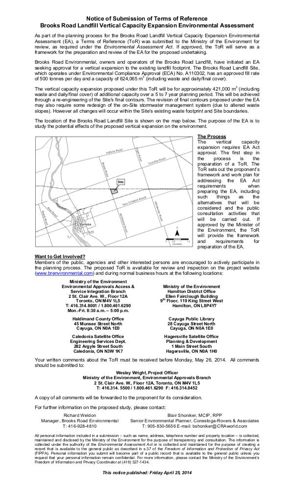 Brooks Road Landfill Vertical Capacity Expansion Brooks Road Landfill Vertical Capacity Expansion