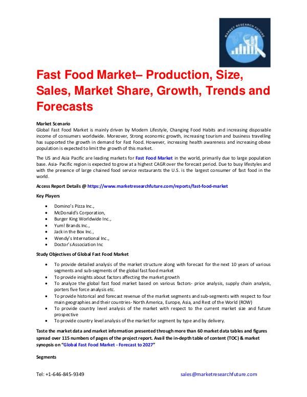 Fast Food Market Size, Competitors Strategy