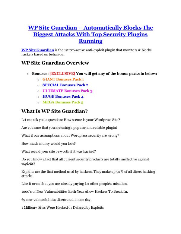 WP Site Guardian Review & GIANT Bonus WP Site Guardian review - A top notch weapon